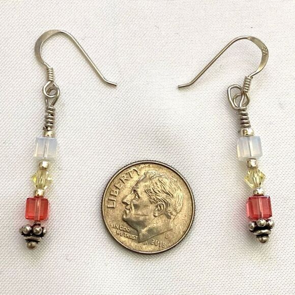 OY# Sterling 925 Silver & crystal 1 3/4 “ Dangle Earrings - Picture 6 of 8